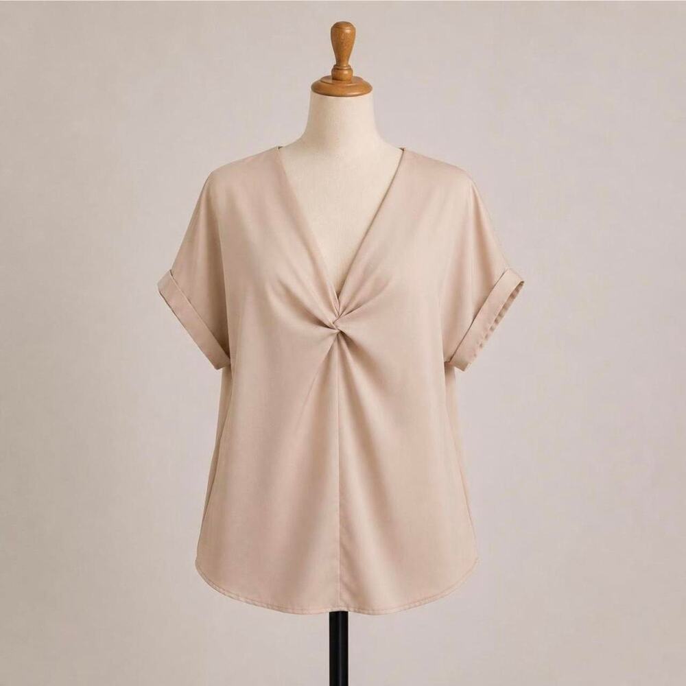 graychic beige twist‑front blouse — size L